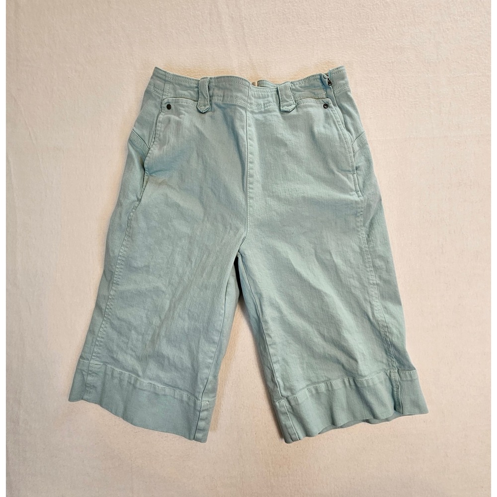 Maeve Anthropologie Mint Green‎ Wide Leg Cropped Pants Side Zip Denim Sz 27